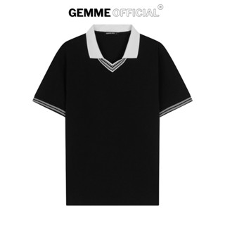 Áo thun polo phối cổ V GEMME MEN, mềm mịn, sợi vải nhẹ mát, chuẩn form, Big Size 55kg-150kg