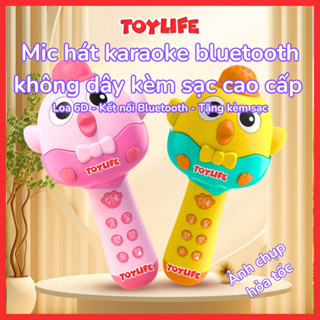 Mic hát karaoke bluetooth không dây kèm sạc cao cấp cho bé micro không dây livestream mini máy phát nhạc trẻ em TOYLIFE
