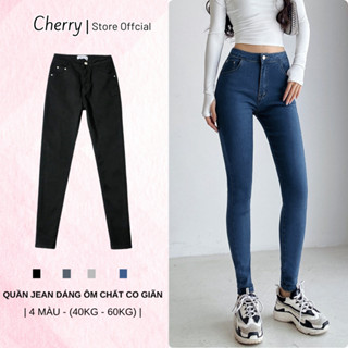 Quần jean nữ dáng ôm chất co giãn có túi CHERRY, quần bò nữ cạp cao ôm bigsize trơn dài basic T022