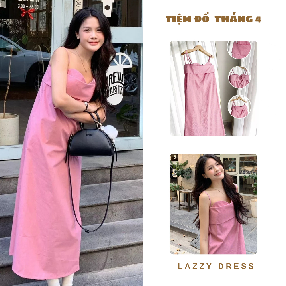 TDT4 - Đầm 2 Dây Dáng Dài Form Suông 1 Lớp Vải Cotton Màu Hồng Size S/M LAZZY DRESS