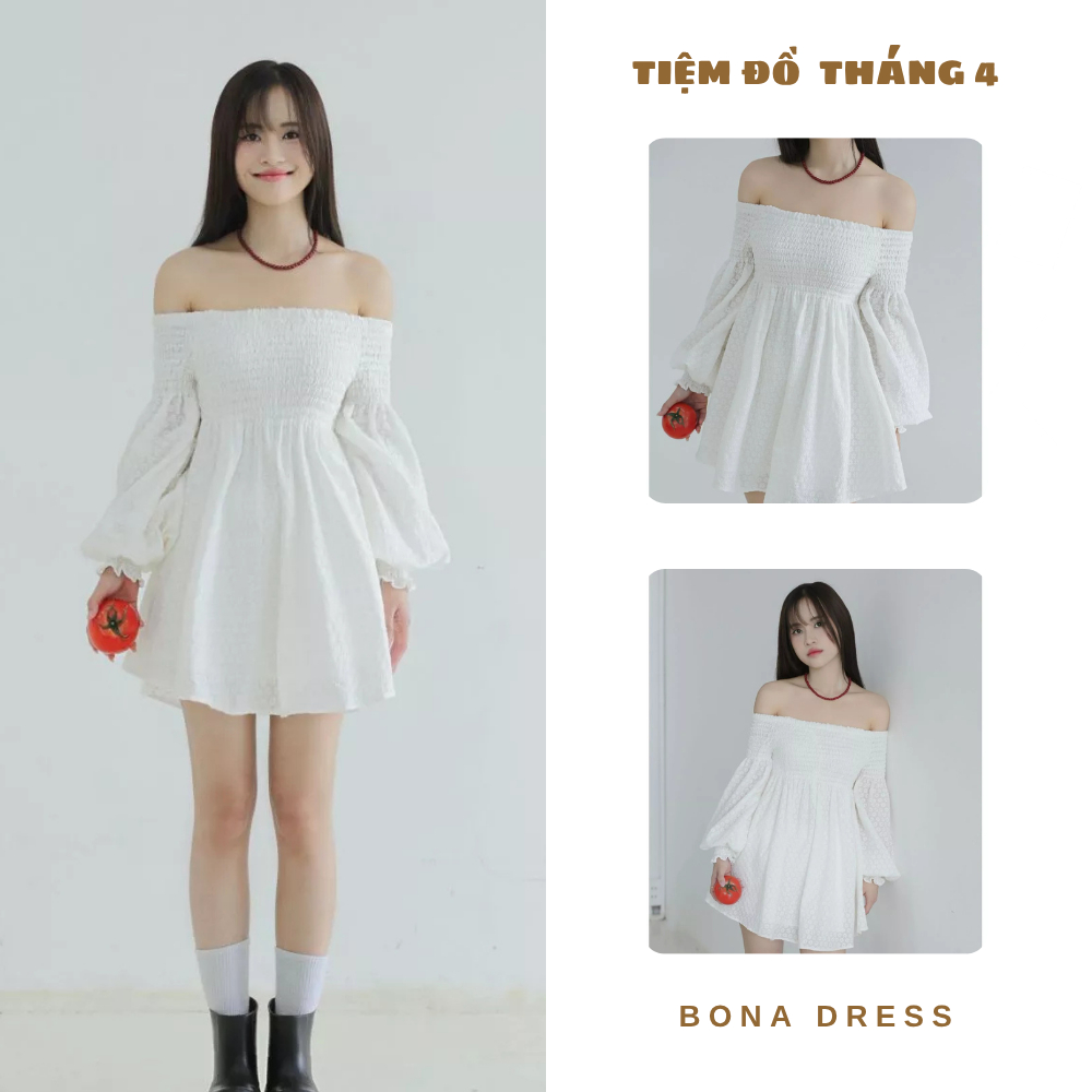TDT4 - Đầm Trễ Vai Tay Dài Form Babydoll Có Quần Lót Rời Vải Cotton Thêu Hoa Size S/M BONA DRESS
