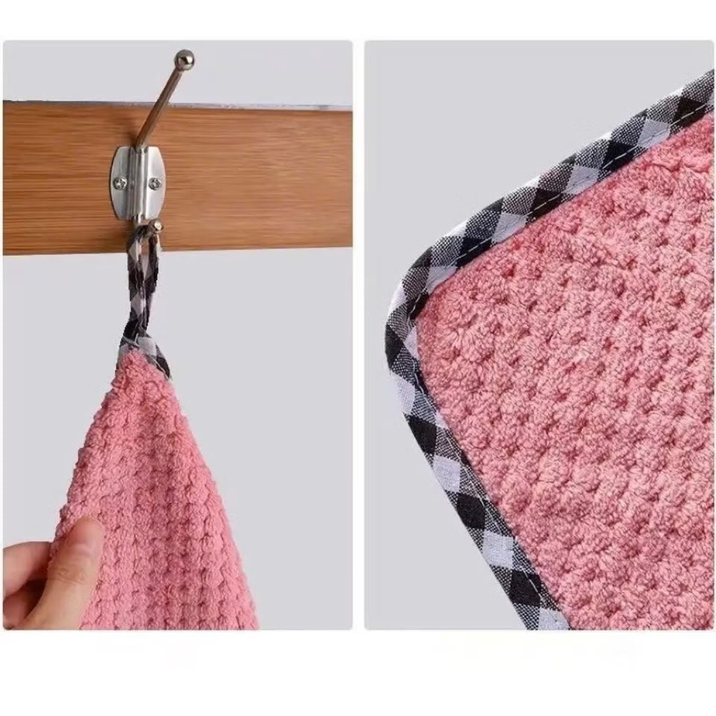 Khăn Lau Bếp Đa Năng  Set 10 Khăn Lau Bếp 25x25cm Viền Caro Khăn Bông 2 Mặt Có Lỗ Treo | BigBuy360 - bigbuy360.vn