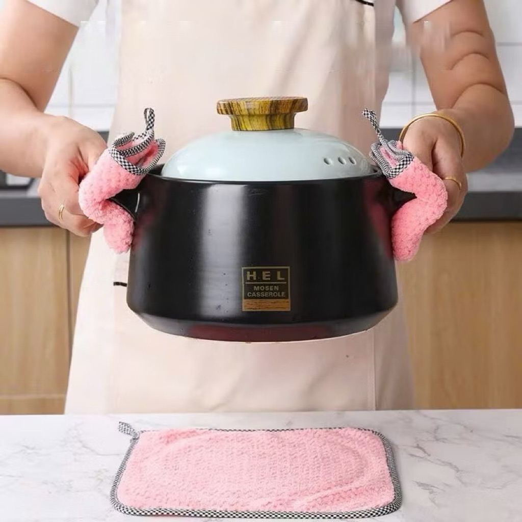 Khăn Lau Bếp Đa Năng  Set 10 Khăn Lau Bếp 25x25cm Viền Caro Khăn Bông 2 Mặt Có Lỗ Treo | BigBuy360 - bigbuy360.vn