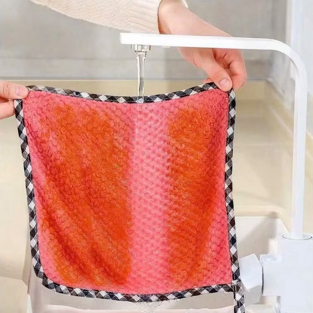 Khăn Lau Bếp Đa Năng  Set 10 Khăn Lau Bếp 25x25cm Viền Caro Khăn Bông 2 Mặt Có Lỗ Treo | BigBuy360 - bigbuy360.vn