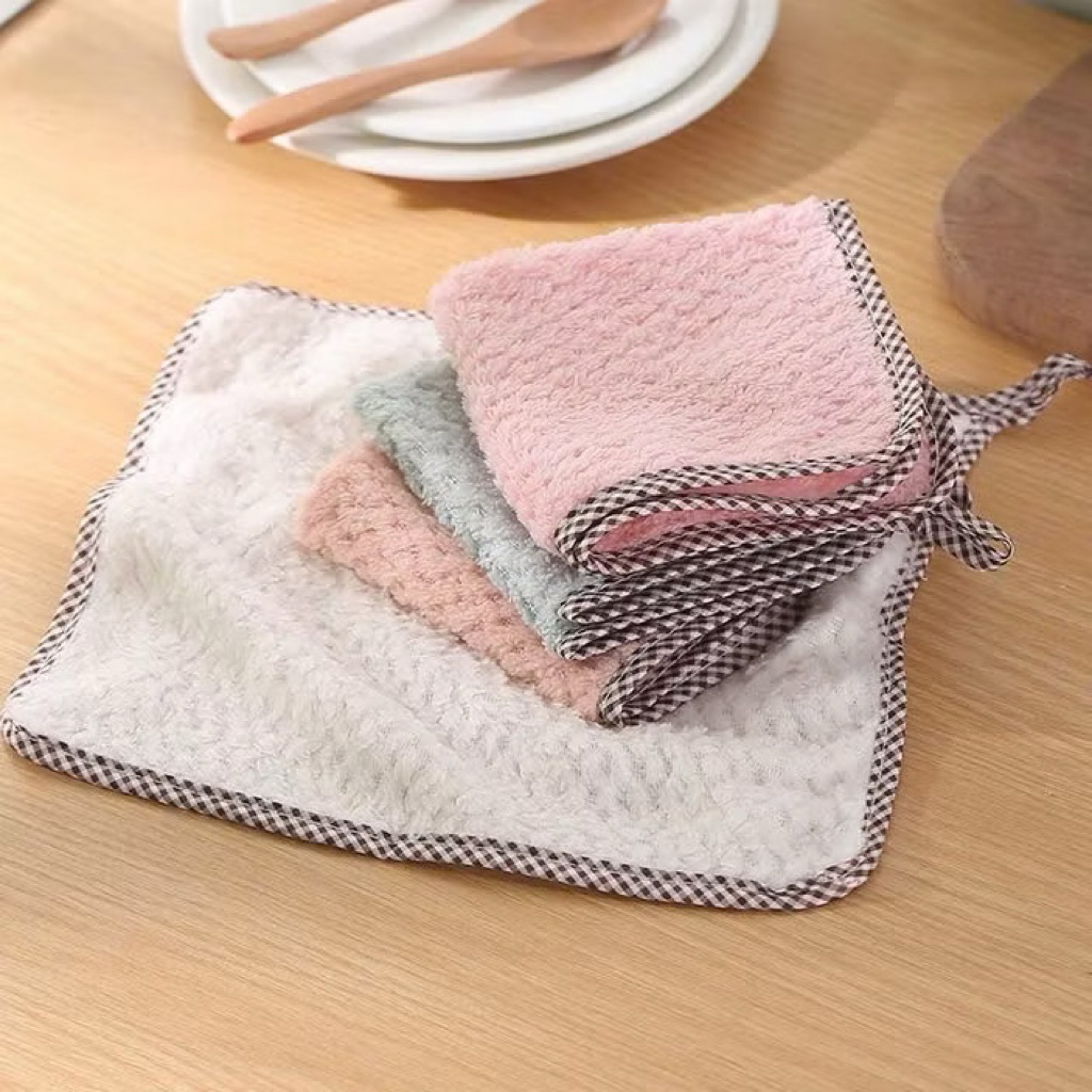 Khăn Lau Bếp Đa Năng  Set 10 Khăn Lau Bếp 25x25cm Viền Caro Khăn Bông 2 Mặt Có Lỗ Treo | BigBuy360 - bigbuy360.vn