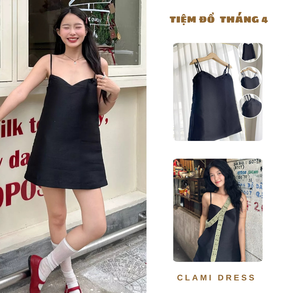 TDT4 - Đầm Ngắn 2 Dây Form Suông 2 Lớp Có Lót Vải Tafta Size S/M CLAMI DRESS