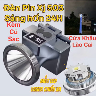   Có Củ Sạc Đèn Pin Đội Đầu XJ503 Pin Dùng Trên 40H Led Laser Siêu Sáng Tích Hợp Báo Hiển Thị Thời Gian Sáng Pin 5200mah 