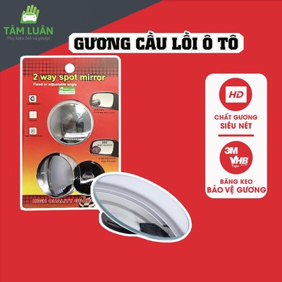 Gương cầu lồi ô tô cao cấp xoay 360 độ hình rẻ quạt gắn kính chiếu hậu không viền, xóa điểm mù, phụ kiện oto Tâm Luân