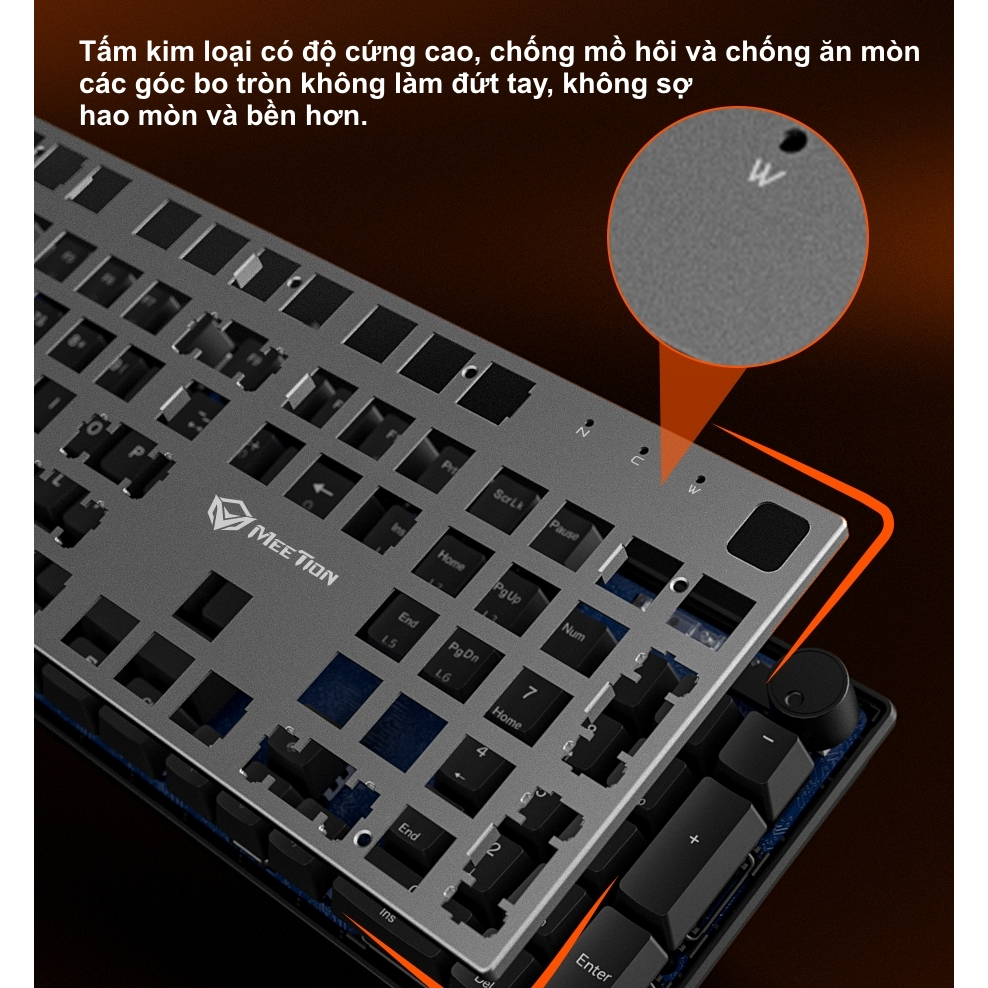 Bàn phím cơ gaming Meetion MK009 Fullsize 104 phím Hot-swappable (Red/Blue Switch), LED nền Rainbow | BigBuy360 - bigbuy360.vn