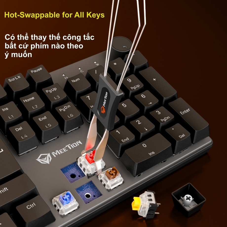 Bàn phím cơ gaming Meetion MK009 Fullsize 104 phím Hot-swappable (Red/Blue Switch), LED nền Rainbow | BigBuy360 - bigbuy360.vn