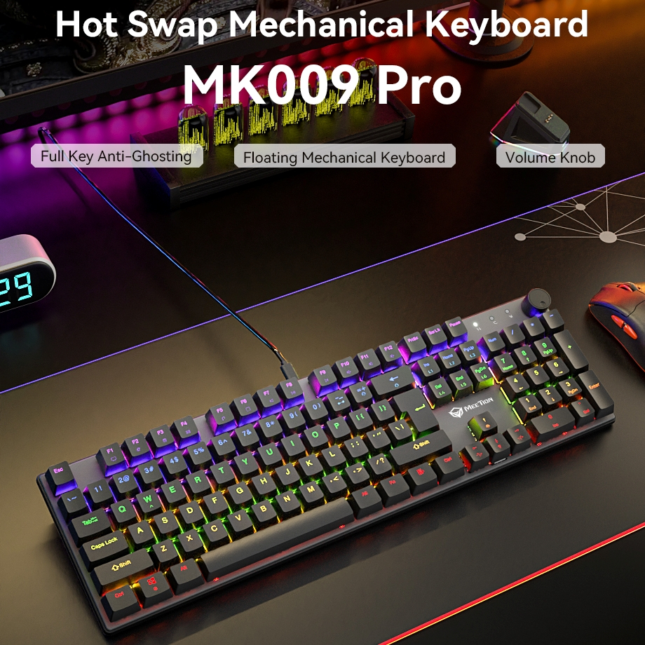 Bàn phím cơ gaming Meetion MK009 Fullsize 104 phím Hot-swappable (Red/Blue Switch), LED nền Rainbow | BigBuy360 - bigbuy360.vn