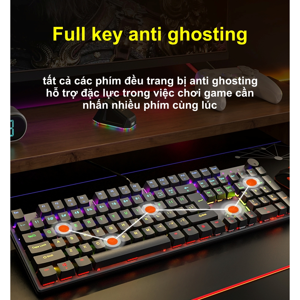 Bàn phím cơ gaming Meetion MK009 Fullsize 104 phím Hot-swappable (Red/Blue Switch), LED nền Rainbow | BigBuy360 - bigbuy360.vn