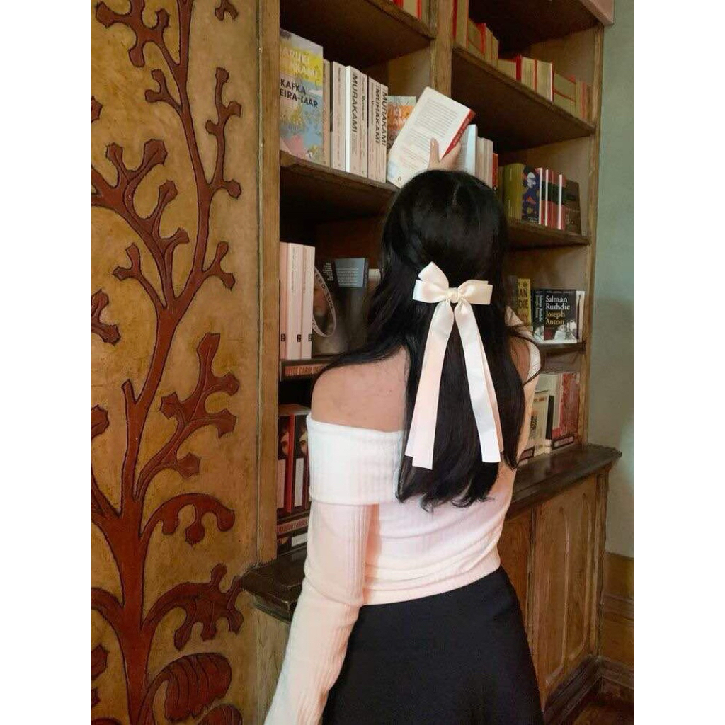 Kẹp tóc nữ nơ dài tiểu thư - Trắng Kem