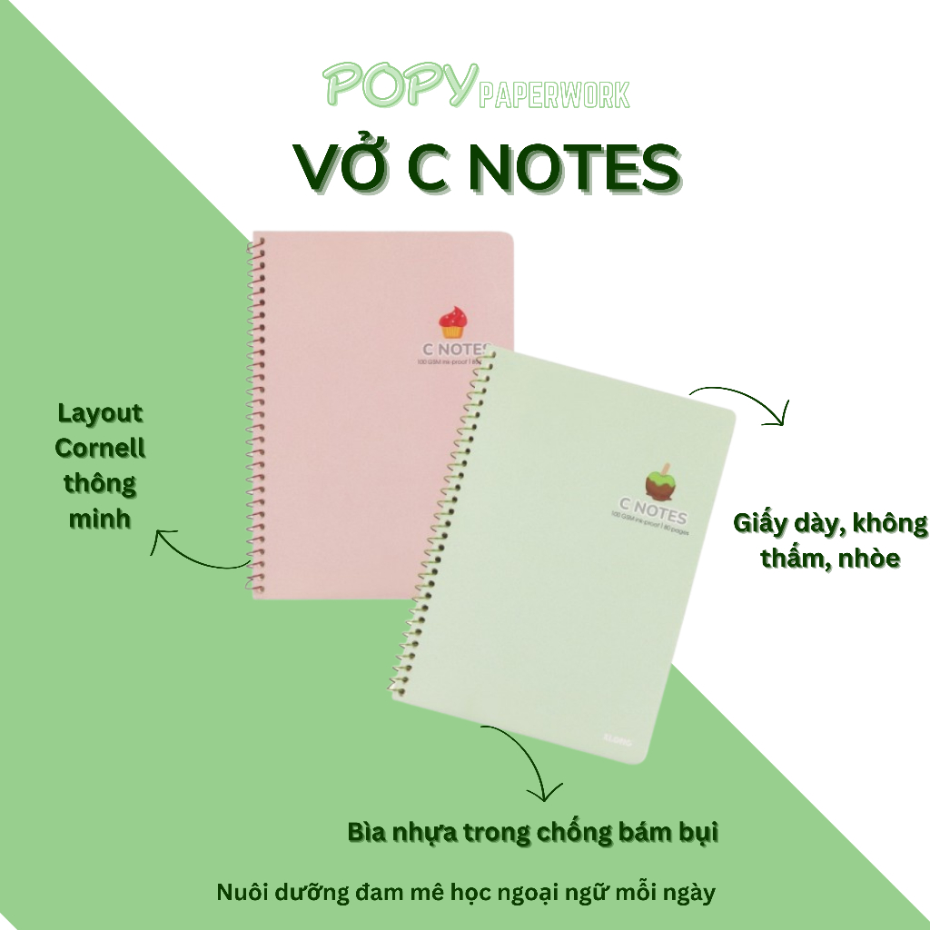 Vở ghi chú KLONG C Notes Cornell lò xo đơn bìa nhựa B5