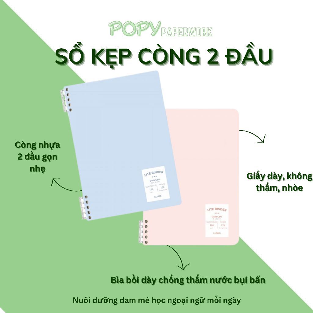 Sổ KLONG kẹp còng nhựa 2 đầu B5 120 trang