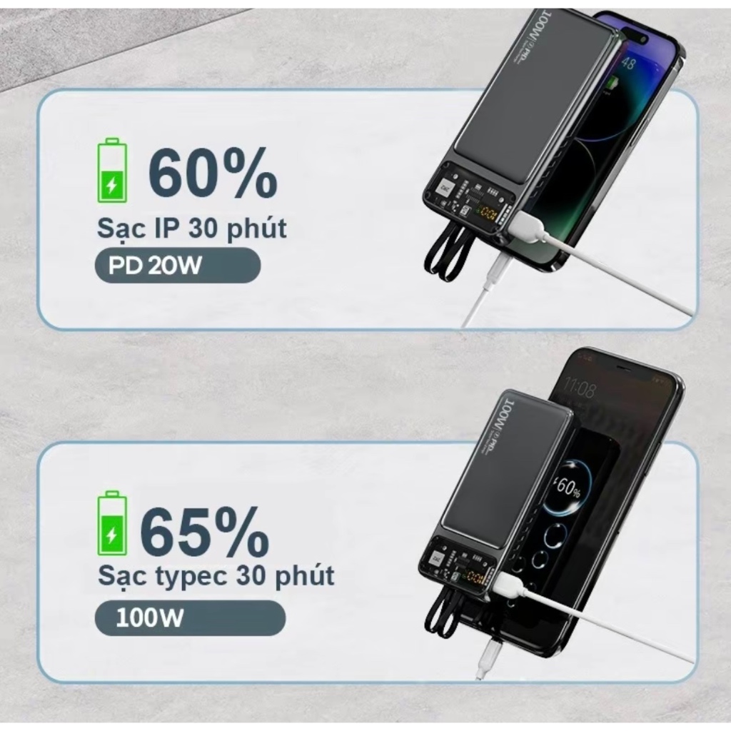 [K đặt được nhắn shop ]Sạc dự phòng 30000mah HB88 Habitek, sạc nhanh 100W, hỗ trợ sạc cho nhiều dòng điện thoại | BigBuy360 - bigbuy360.vn