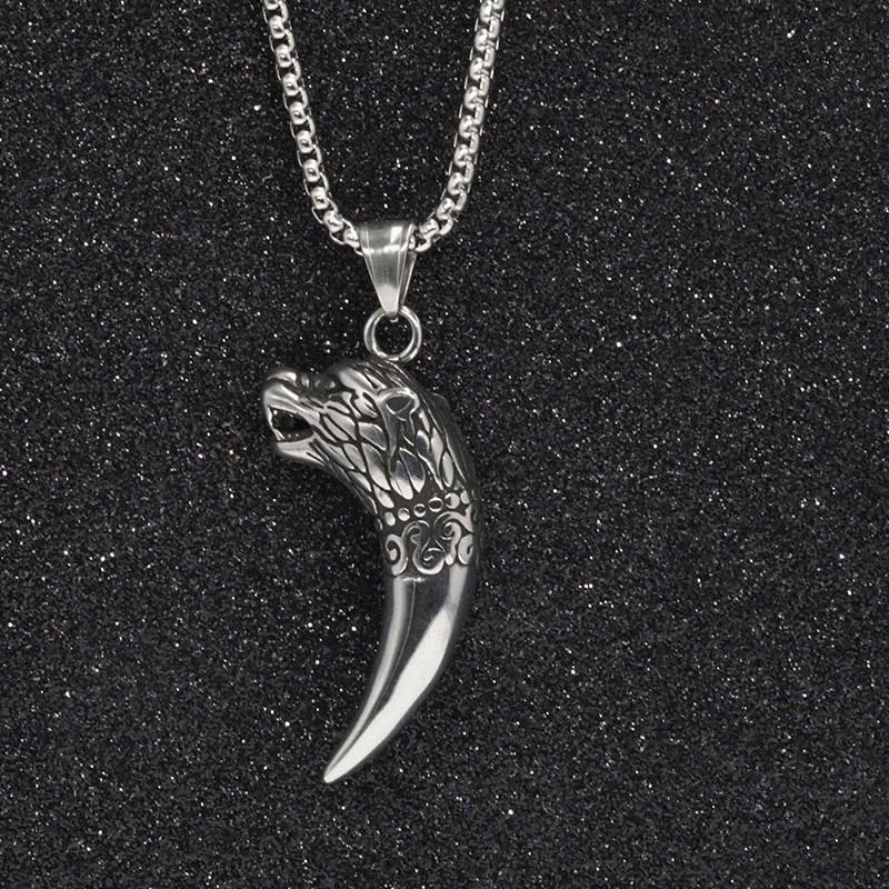 mặt vòng cổ nanh nhọn đầu hổ cực chất thép y tế không gỉ