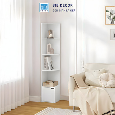 Kệ Góc 5 Tầng Màu Trắng Có Cửa Tiện Lợi SIB Decor KS2566