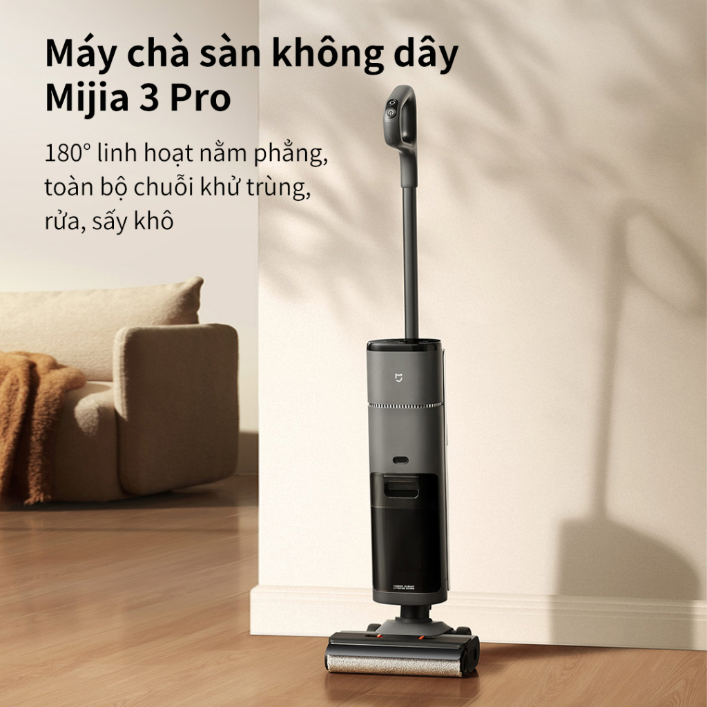 ‌Máy lau nhà không dây Mijia 3 Pro Hút Lau Rửa Sấy 4 trong 1 Nằm sát sàn 180° Pin 4000mAh Lau liền 2