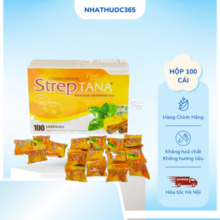 Hộp 100 viên ngậm ho thảo dược Streptana giảm ho , giảm ngứa cổ giảm viêm họng vị cam