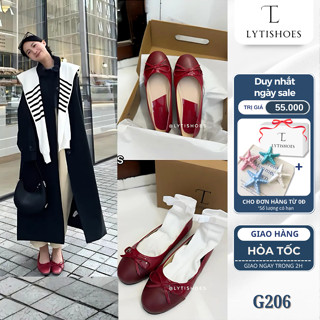 Giày Búp bê đỏ nữ đế bệt mũi tròn đính nơ dép sandal giày tết nữ thời trang hàn quốc hot girl G206 Lytishoes