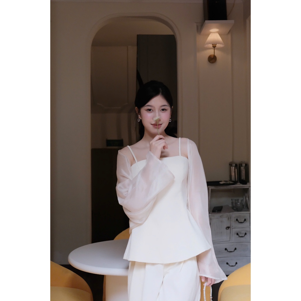 Charm Set - Set đồ nữ peplum hai dây phối áo khoác voan và quần dài,short chất liệu cao cấp thời trang thiết kế Hiin | BigBuy360 - bigbuy360.vn