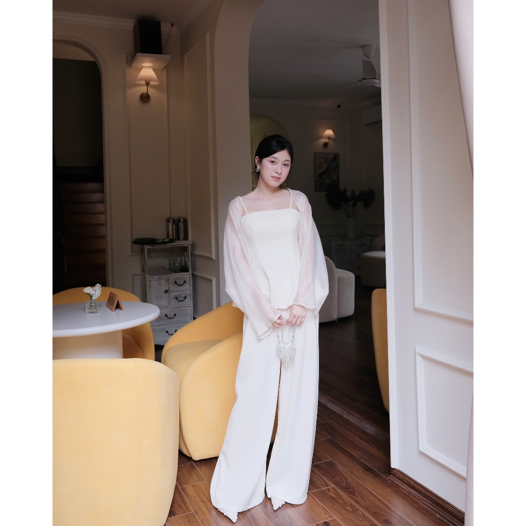 Charm Set - Set đồ nữ peplum hai dây phối áo khoác voan và quần dài,short chất liệu cao cấp thời trang thiết kế Hiin | BigBuy360 - bigbuy360.vn