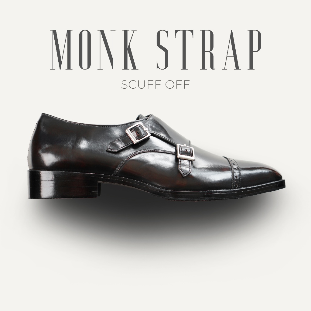 Gìay tây nam da bò màu nâu MONK STRAP  mũi nhọn đế khâu sang trọng lịch lãm TONKIN