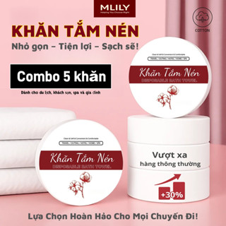 Combo 5 Khăn Tắm Nén Dùng Một Lần – Nhỏ Gọn, Vệ Sinh, Tiện Lợi Cho Du Lịch, Khách Sạn, Spa