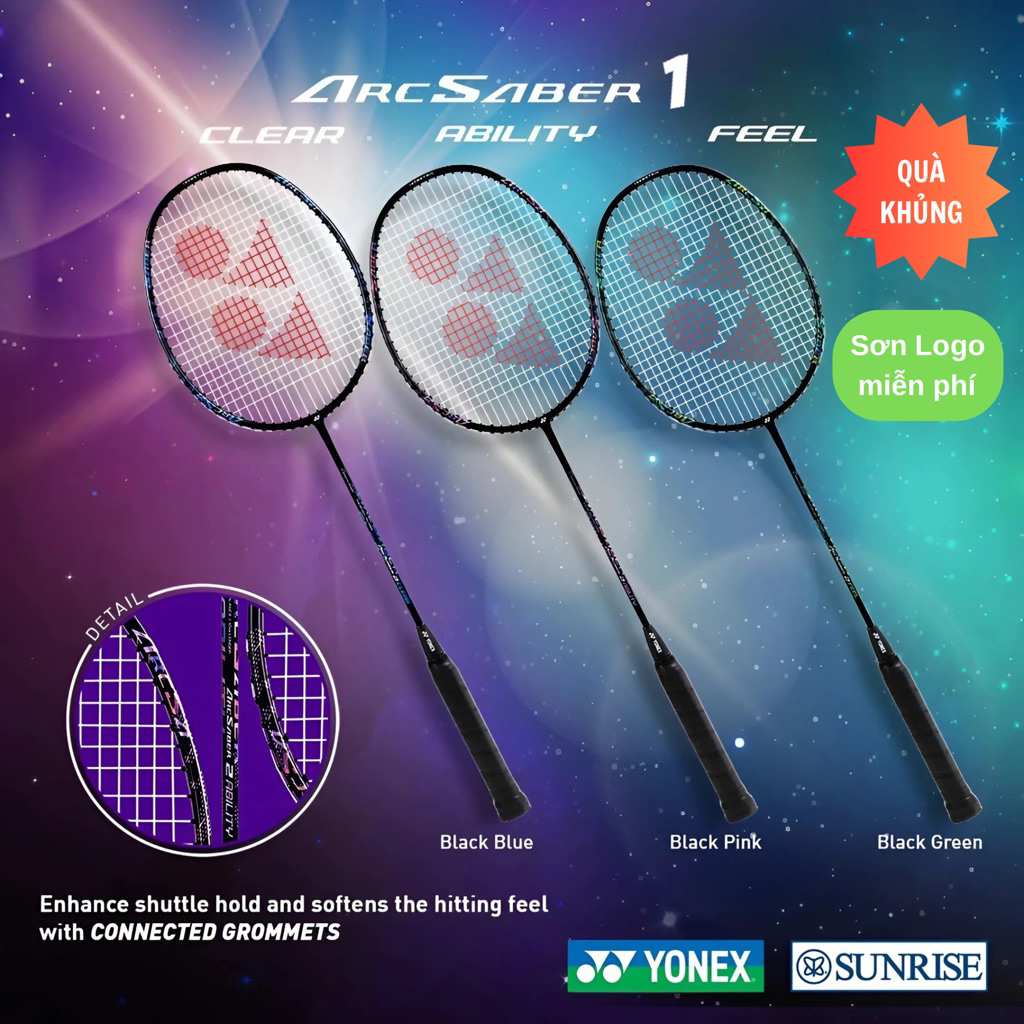  【Combo 3 Quà Tặng Vợt cầu lông Yonex Arcsaber 1 Feel Ability Clear căng sẵn chính hãng tặng cốt vợt cuốn cán,bao vợt 