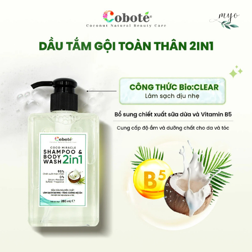 Dầu Tắm Gội Toàn Thân 2in1 Cobote 280ml