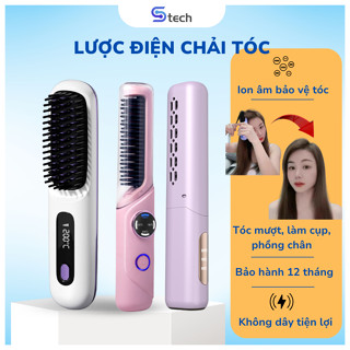 Lược Điện Chải Tóc Không Dây Gỡ Rối Tạo Kiểu Có Ion Âm Dễ Dàng Mang Đi Giúp Tóc Suôn Mượt Stech Bảo Hành 12Tháng