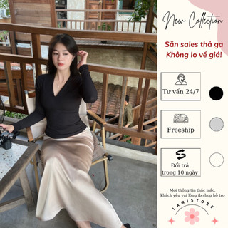 Áo Thun Nữ Cổ Chữ V Dài Tay Chất Thun Tăm Co Giãn Tốt By LAMISTOREE