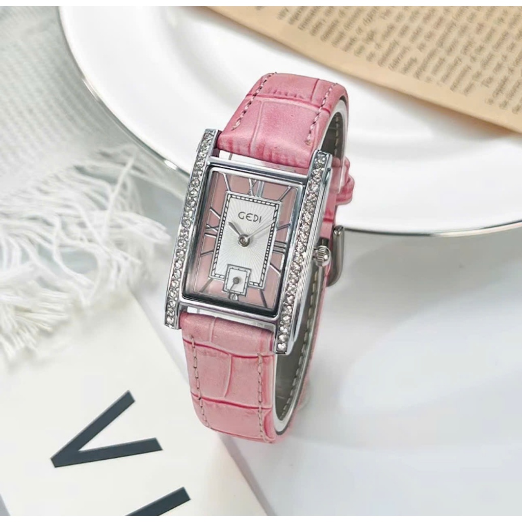 Đồng Hồ Nữ Gedi Chính Hãng Gedi Dây Da Mặt Chữ Nhật Phong Cách Cổ Điển Chống Thấm Nước 51025.