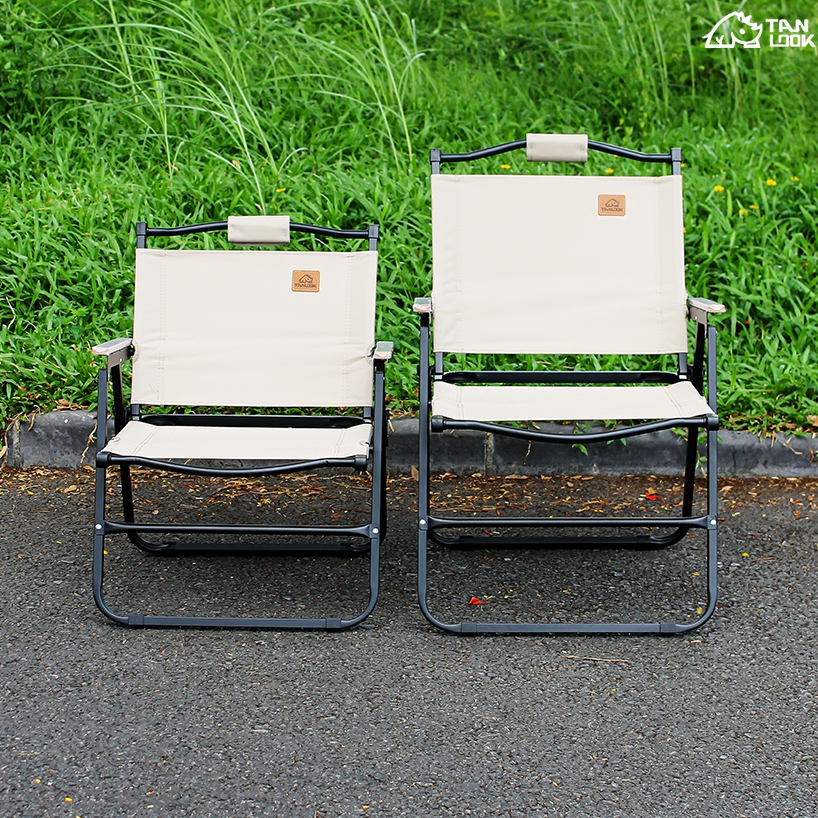Ghế gấp camping TANLOOK khung đen vải be thiết kế gọn du lịch ,cafe ,ban công, câu cá