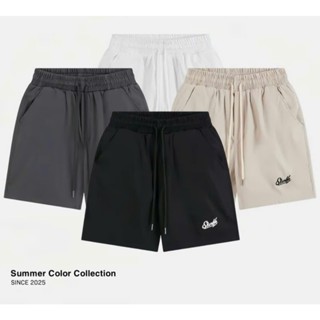 Quần short kaki nam nữ from dáng đùi cộc vải kaki logo thêu Hàn mềm mịn cao cấp cạp chun