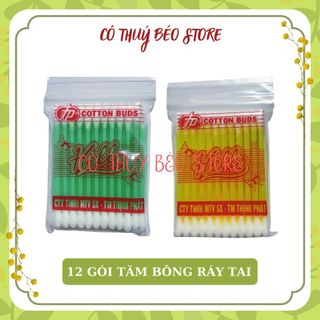 [12 Gói] Combo 12 Gói Tăm Bông Ráy Tai Cao Cấp Hello - Gói Tăm Bông Ngoáy Tai Loại Lớn - Túi Zip Rấy Tai 2 Đầu