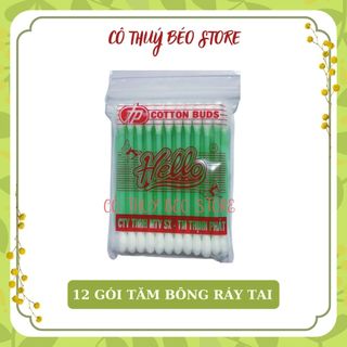 [12 Gói] Combo 12 Gói Tăm Bông Ráy Tai Cao Cấp Hello - Gói Tăm Bông Ngoáy Tai Loại Lớn - Túi Zip Rấy Tai 2 Đầu