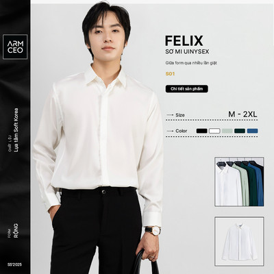 Áo sơ mi nam nữ unisex ARMCEO form rộng Hàn Quốc Felix tay dài vải chéo hàn dày dặn mềm mịn - S01