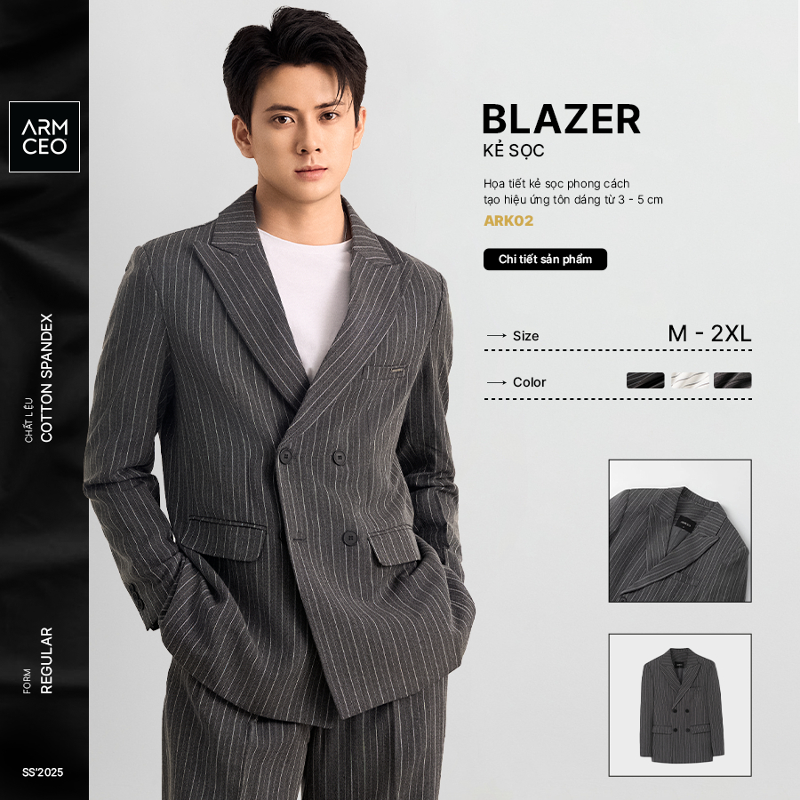 Áo blazer nam nữ kẻ sọc unisex ARMCEO mới nhất chất liệu cotton spandex đứng form -ARK02