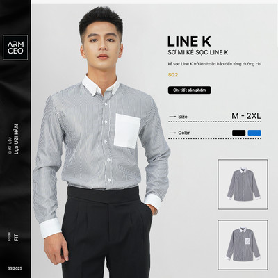 Áo sơ mi nam kẻ sọc ARMCEO phối tay Line K Hàn Quốc cao cấp lụa hàn lịch lãm- S02