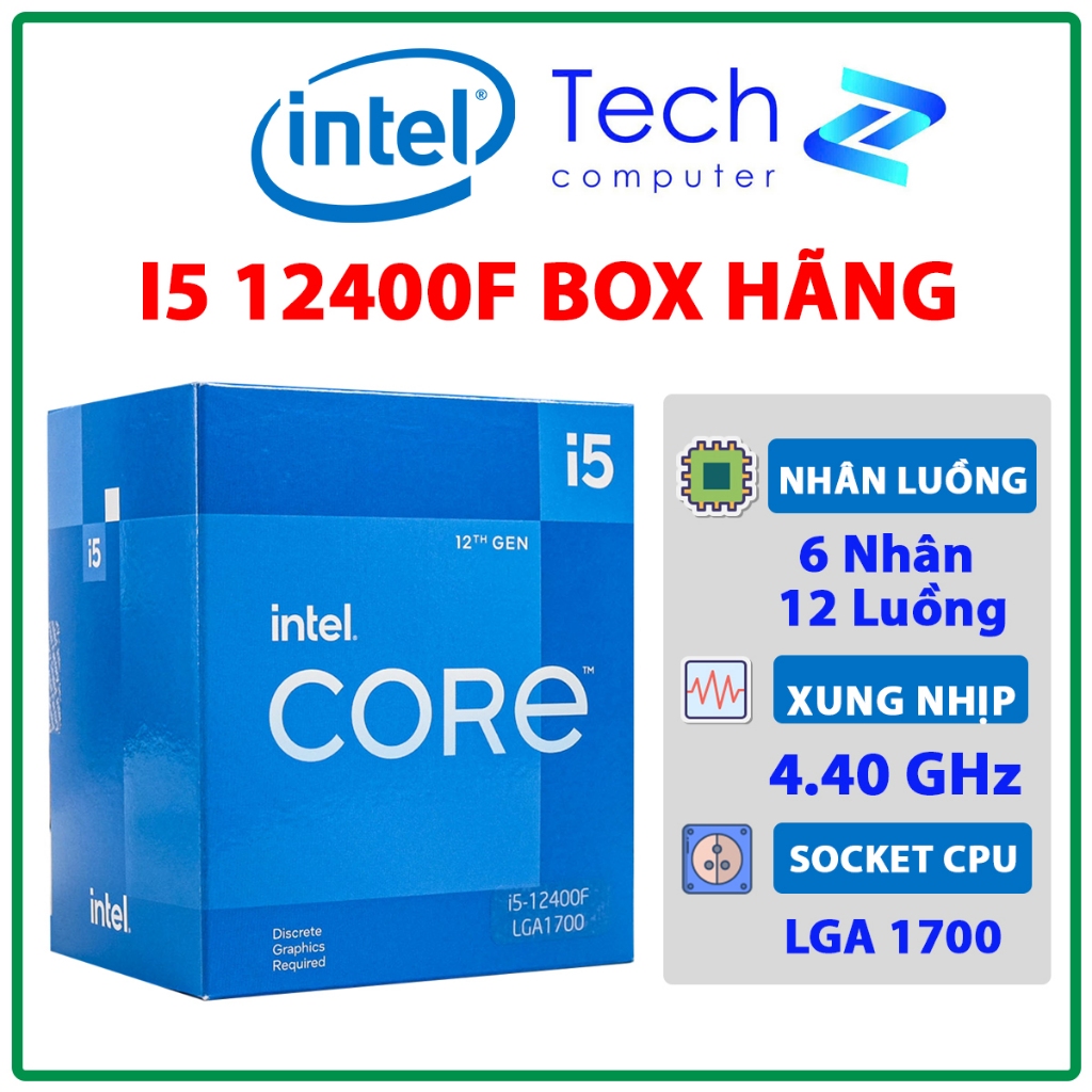 [CÓ VAT] CPU Intel Core i5-12400F BOX Chính Hãng 6 Nhân 12 Luồng 4.4GHz 18MB Cache LGA1700