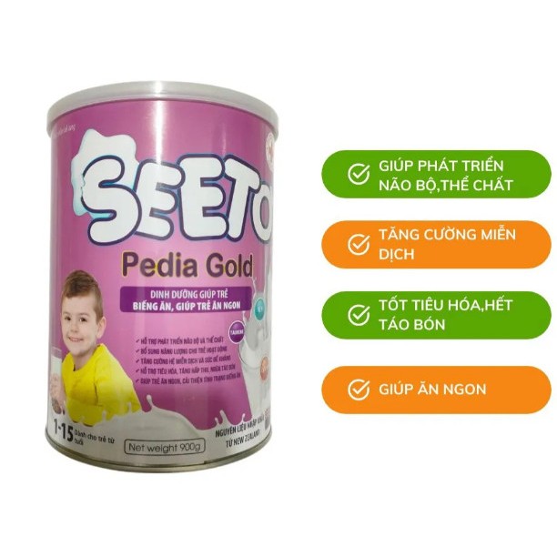 Sữa 1-15 tuổi SEETO Pedia Gold 900g – Bé Ăn Ngon, Ngủ Ngon, Tăng Cân Khỏe Mạnh 900g