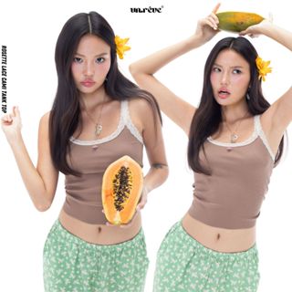 UNRÊVE ROSETTE Áo Hai Dây Croptop Ba Lỗ Viền Ren Tank Top Mặc Nhà Cotton Cao Cấp Đồ Ngủ Thời Trang