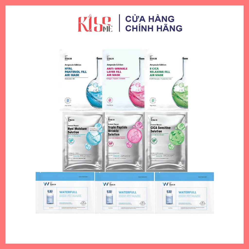 Mặt Nạ Dr.Wonjin Ampoule Edition Fill Air Mask, Instant Repair Solution và Waterfull Skin Fit Mask n
