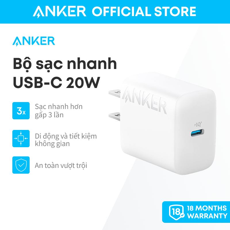 Anker 20W USB C Sạc Tường Nhanh Type C cho iPhone 15/15 Plus / 15 Pro / 15 Pro Max/iPad Pro/AirPods 
