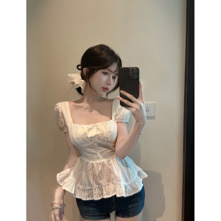 Áo Kiểu Đi Chơi, Áo Hở Lưng Phối Nơ Thiết Kế Cổ Vuông Màu Trắng Dễ Phối Đồ Mặc Hè, Đi Biển, Đi  Chơi Sang Chảnh