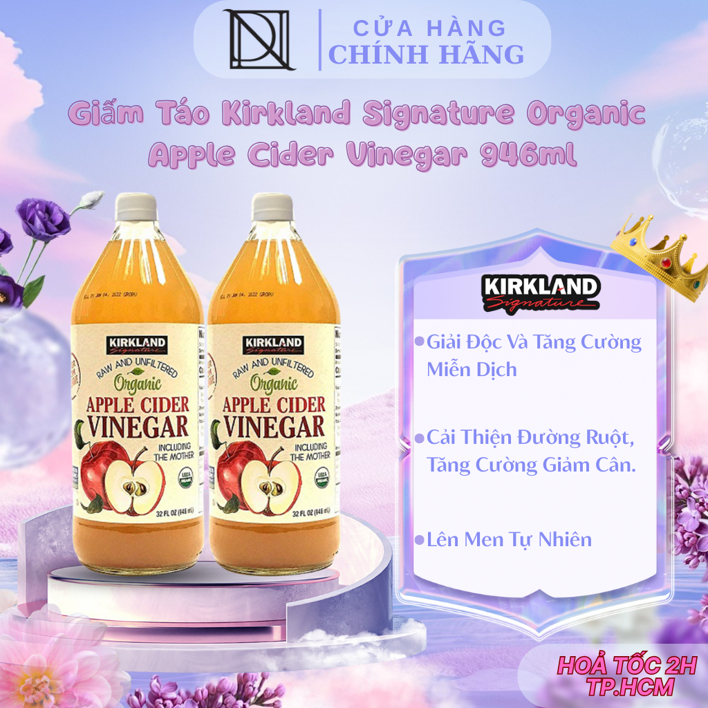 [ Chính Hãng ] Giấm Táo Hữu Cơ Kirkland Signature Organic Apple Cider Vinegar Chai 946ml Mỹ