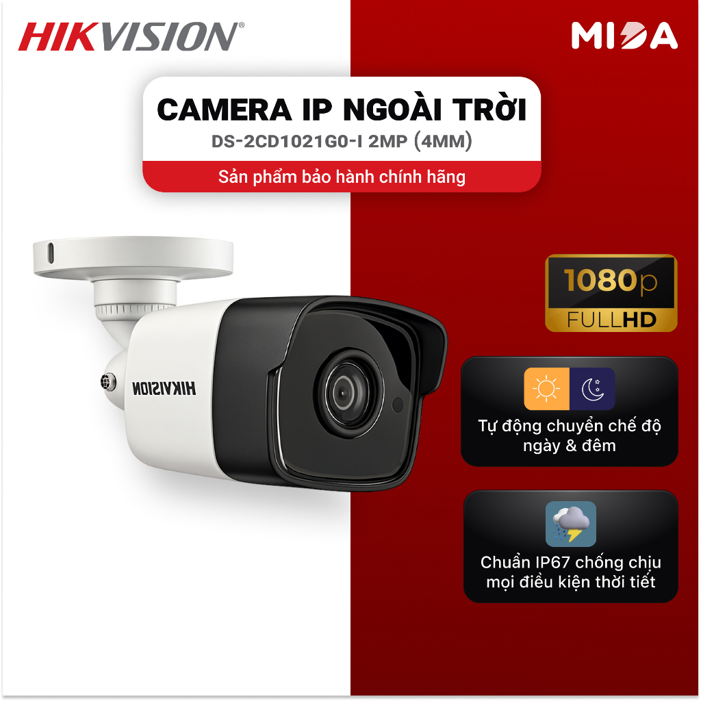 Camera ngoài trời Hikvision DS-2CD1021G0-I 2MP (4MM) hồng ngoại, siêu nét, chống ngược sáng