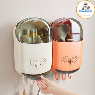 hộp đựng đũa thìa nhựa cao cấp sumakhe, hộp để đũa 3 ngăn có nắp chống bụi 1071